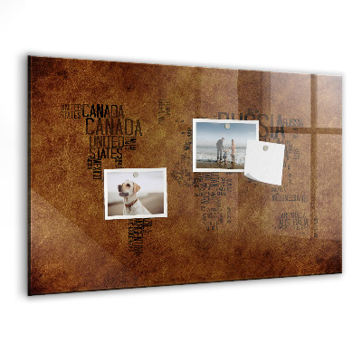 Tableau effaçable magnétique Une carte du monde avec des souvenirs personnels