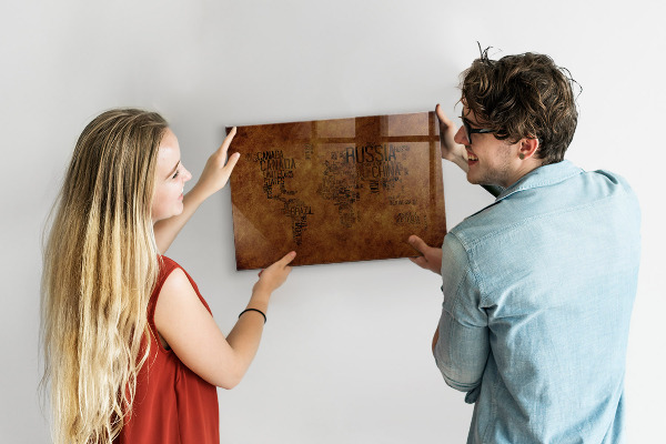 Tableau effaçable magnétique Une carte du monde avec des souvenirs personnels