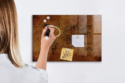 Tableau effaçable magnétique Une carte du monde avec des souvenirs personnels
