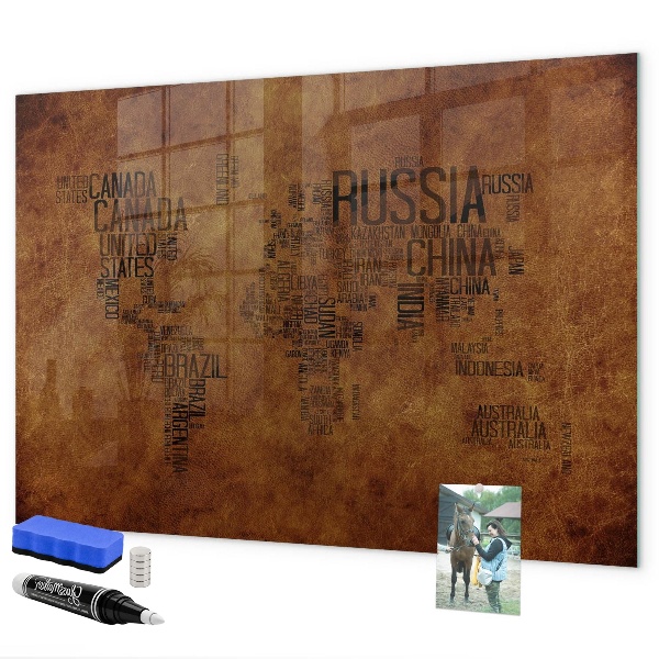 Tableau effaçable magnétique Une carte du monde avec des souvenirs personnels
