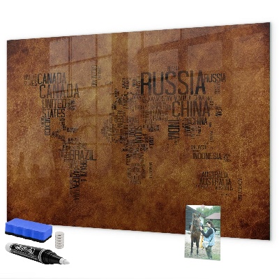 Tableau effaçable magnétique Une carte du monde avec des souvenirs personnels
