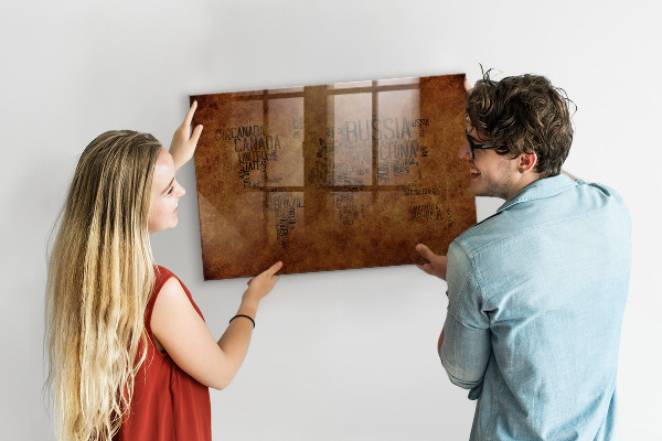 Tableau effaçable magnétique Une carte du monde avec des souvenirs personnels