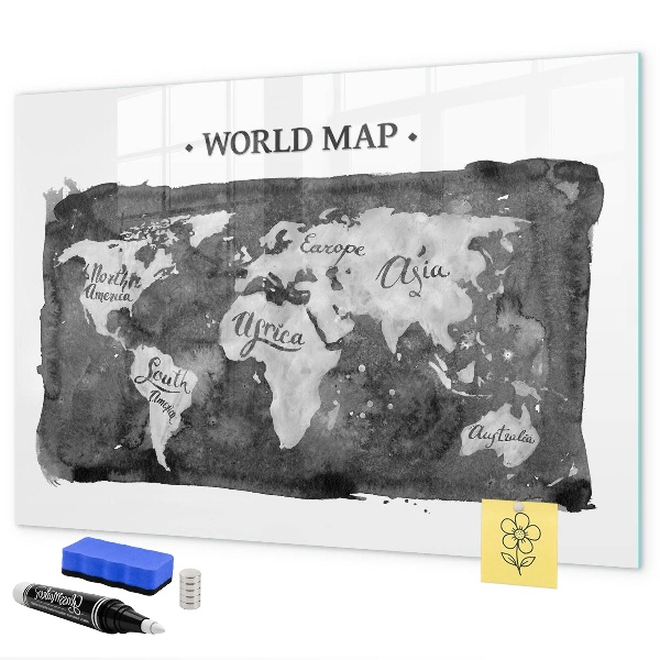 Tableau magnétique effaçable Carte du monde avec emplacements de photos