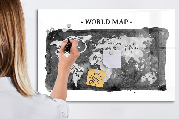 Tableau magnétique effaçable Carte du monde avec emplacements de photos
