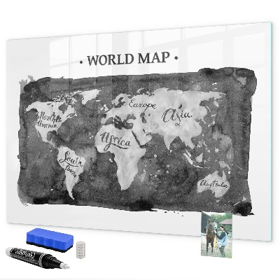 Tableau magnétique effaçable Carte du monde avec emplacements de photos