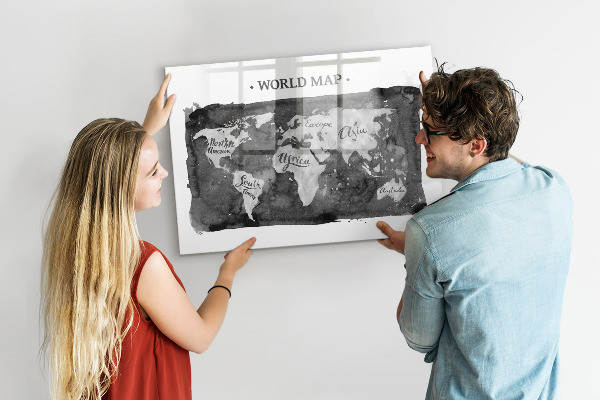 Tableau magnétique effaçable Carte du monde avec emplacements de photos