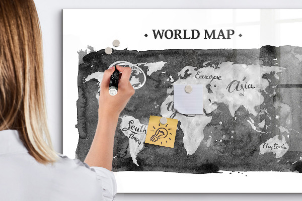 Tableau magnétique effaçable Carte du monde avec emplacements de photos