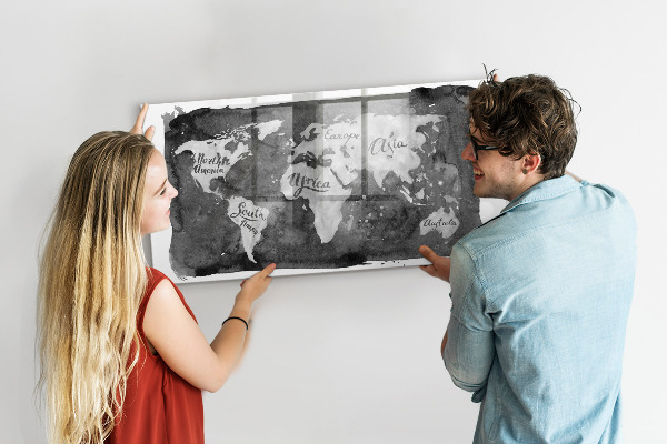 Tableau magnétique effaçable Carte du monde avec emplacements de photos