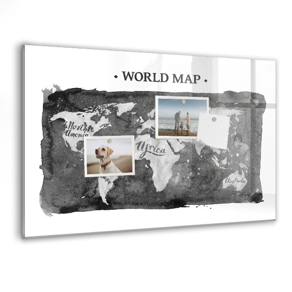 Tableau magnétique effaçable Carte du monde avec emplacements de photos