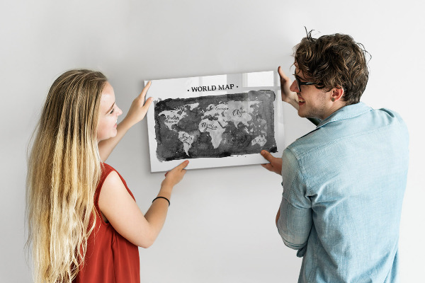 Tableau magnétique effaçable Carte du monde avec emplacements de photos