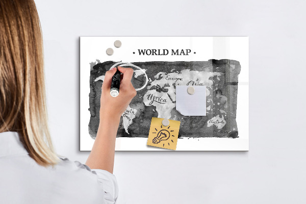 Tableau magnétique effaçable Carte du monde avec emplacements de photos