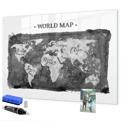 Tableau magnétique effaçable Carte du monde avec emplacements de photos