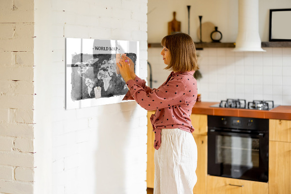 Tableau magnétique effaçable Carte du monde avec emplacements de photos