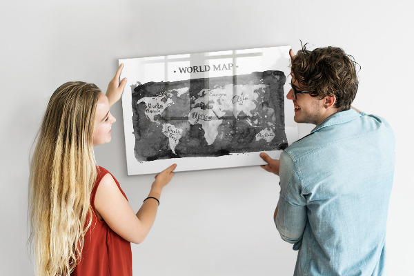 Tableau magnétique effaçable Carte du monde avec emplacements de photos
