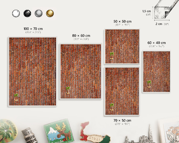 Tableau mural pour aimants dans un cadre noir Motif brique