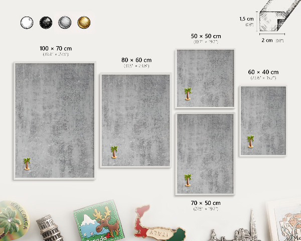 Tableau mural pour aimants dans un cadre noir Surface grise