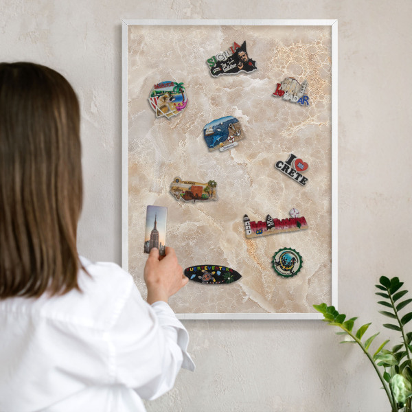 Tableau mural pour aimants dans un cadre noir Marbre crème
