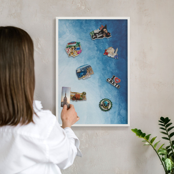 Tableau mural pour aimants dans un cadre noir Abstractions bleues