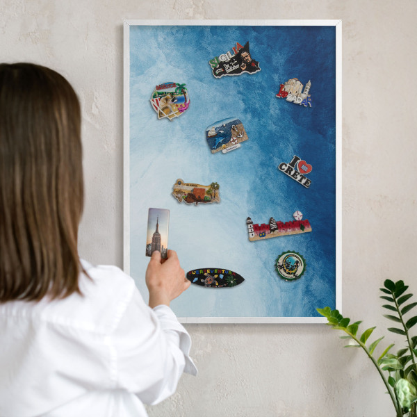 Tableau mural pour aimants dans un cadre noir Abstractions bleues