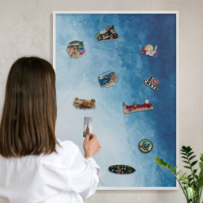Tableau mural pour aimants dans un cadre noir Abstractions bleues