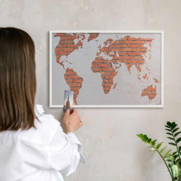 Tableau mural pour aimants dans un cadre noir Carte en briques