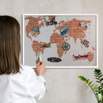 Tableau mural pour aimants dans un cadre noir Carte en briques