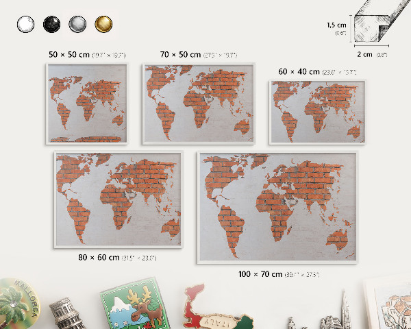 Tableau mural pour aimants dans un cadre noir Carte en briques
