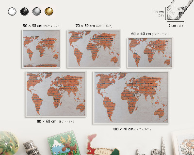 Tableau mural pour aimants dans un cadre noir Carte en briques