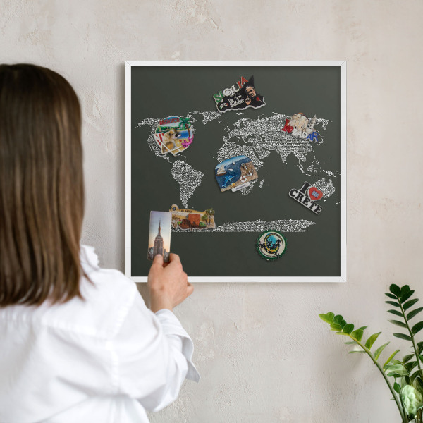 Tableau mural pour aimants dans un cadre noir Carte textuelle