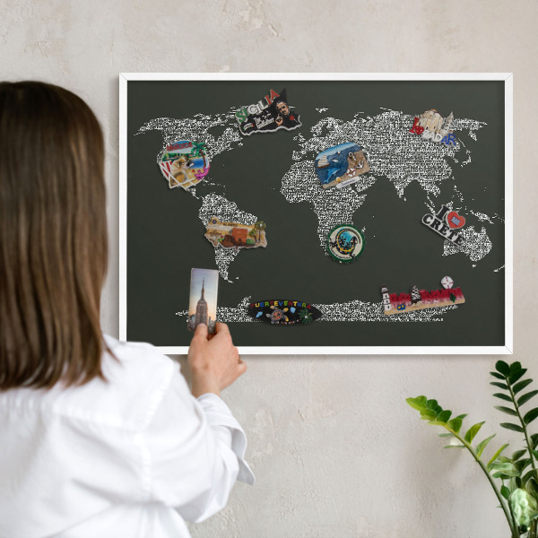 Tableau mural pour aimants dans un cadre noir Carte textuelle