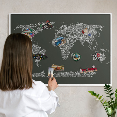 Tableau mural pour aimants dans un cadre noir Carte textuelle