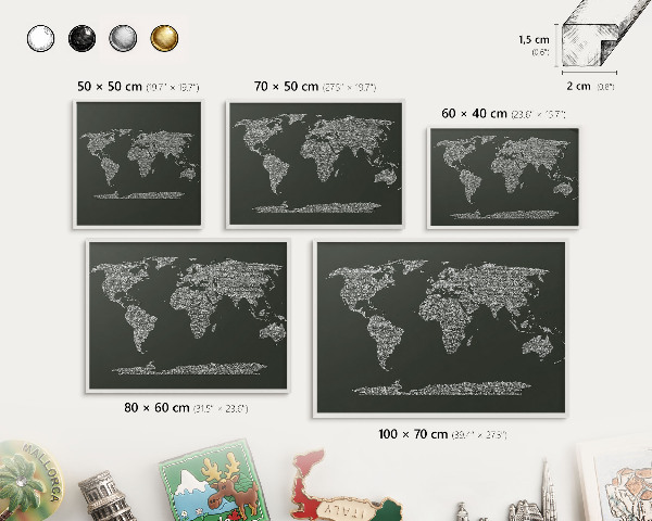 Tableau mural pour aimants dans un cadre noir Carte textuelle