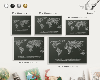 Tableau mural pour aimants dans un cadre noir Carte textuelle