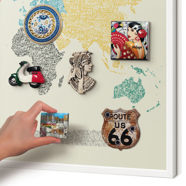 Panneau magnétique décoratif cadre noir Carte du monde