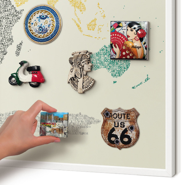 Panneau magnétique décoratif cadre noir Carte du monde