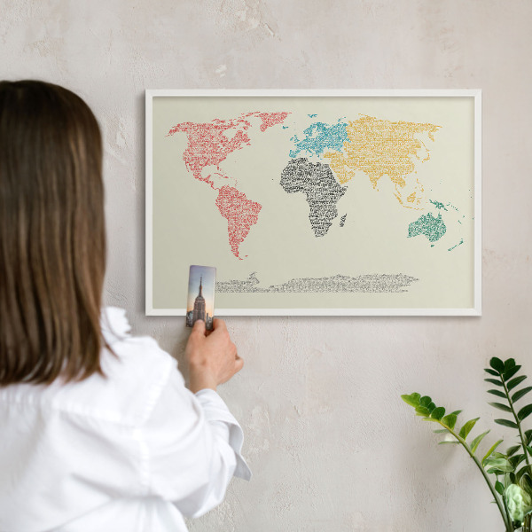 Panneau magnétique décoratif cadre noir Carte du monde