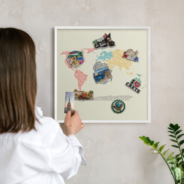 Panneau magnétique décoratif cadre noir Carte du monde