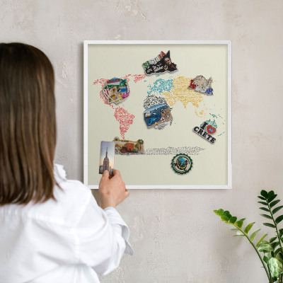 Panneau magnétique décoratif cadre noir Carte du monde