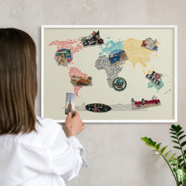Panneau magnétique décoratif cadre noir Carte du monde