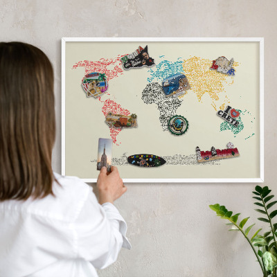 Panneau magnétique décoratif cadre noir Carte du monde