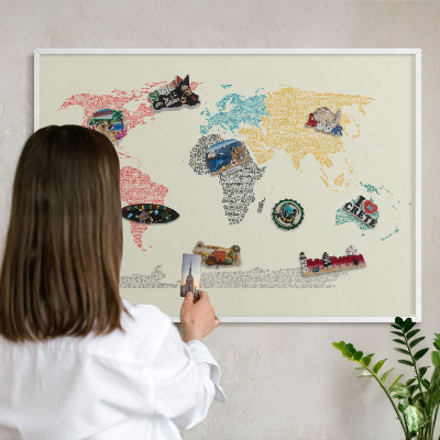 Panneau magnétique décoratif cadre noir Carte du monde