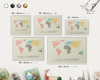 Panneau magnétique décoratif cadre noir Carte du monde