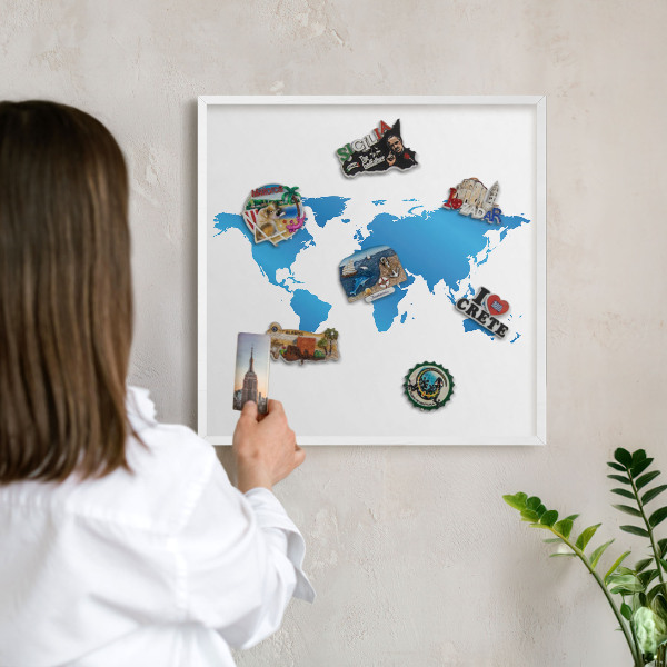 Panneau magnétique décoratif cadre noir Carte du monde