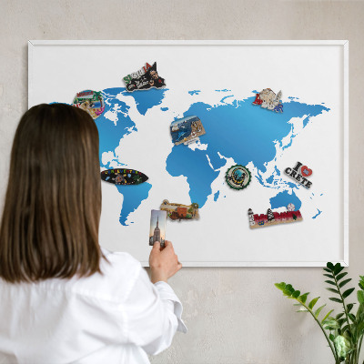 Panneau magnétique décoratif cadre noir Carte du monde