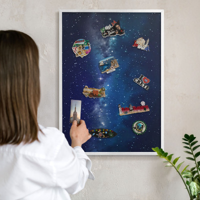Tableau mural pour aimants dans un cadre noir Espace stellaire