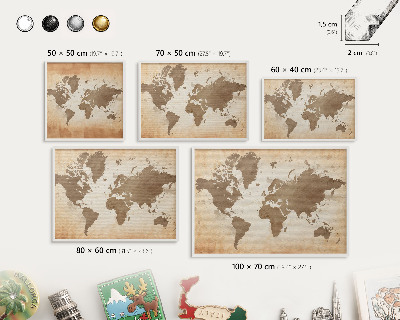 Tableau mural pour aimants dans un cadre noir Carte du monde