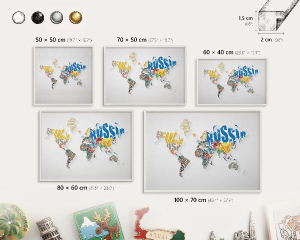Tableau mural pour aimants dans un cadre noir Carte des couleurs