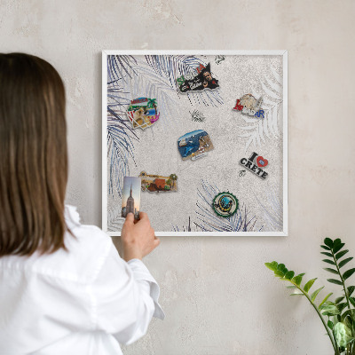Tableau mural pour aimants dans un cadre noir Élégance feuillue