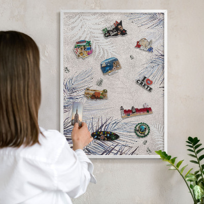 Tableau mural pour aimants dans un cadre noir Élégance feuillue