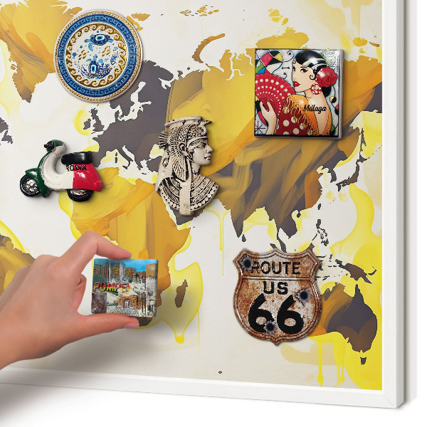 Tableau mural pour aimants dans un cadre noir Carte du monde